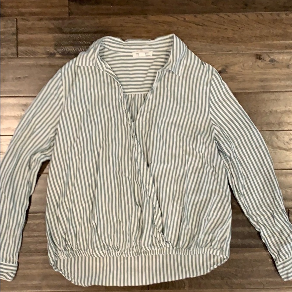 Green and white striped top